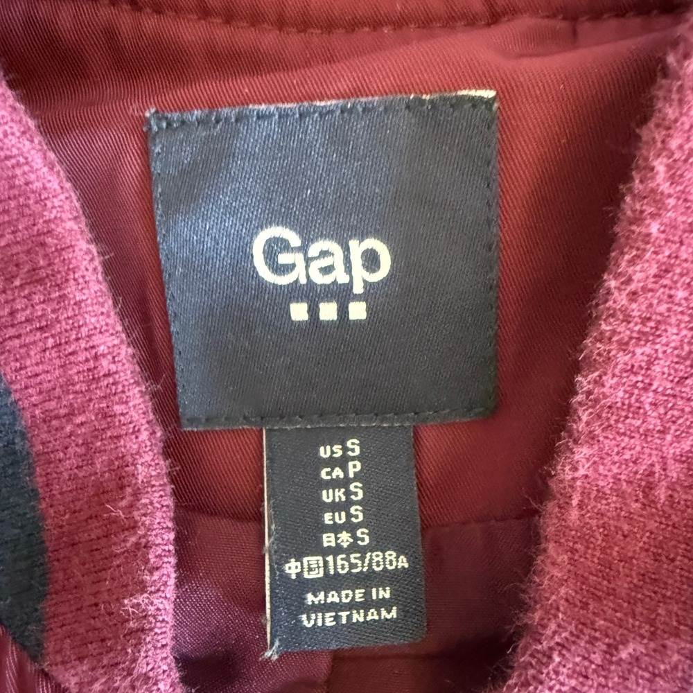 Gap Kids Burgundy Navy Blue Colorblock Zip Up Varsity Bomber Jacket Size S Small - Picture 5 of 7